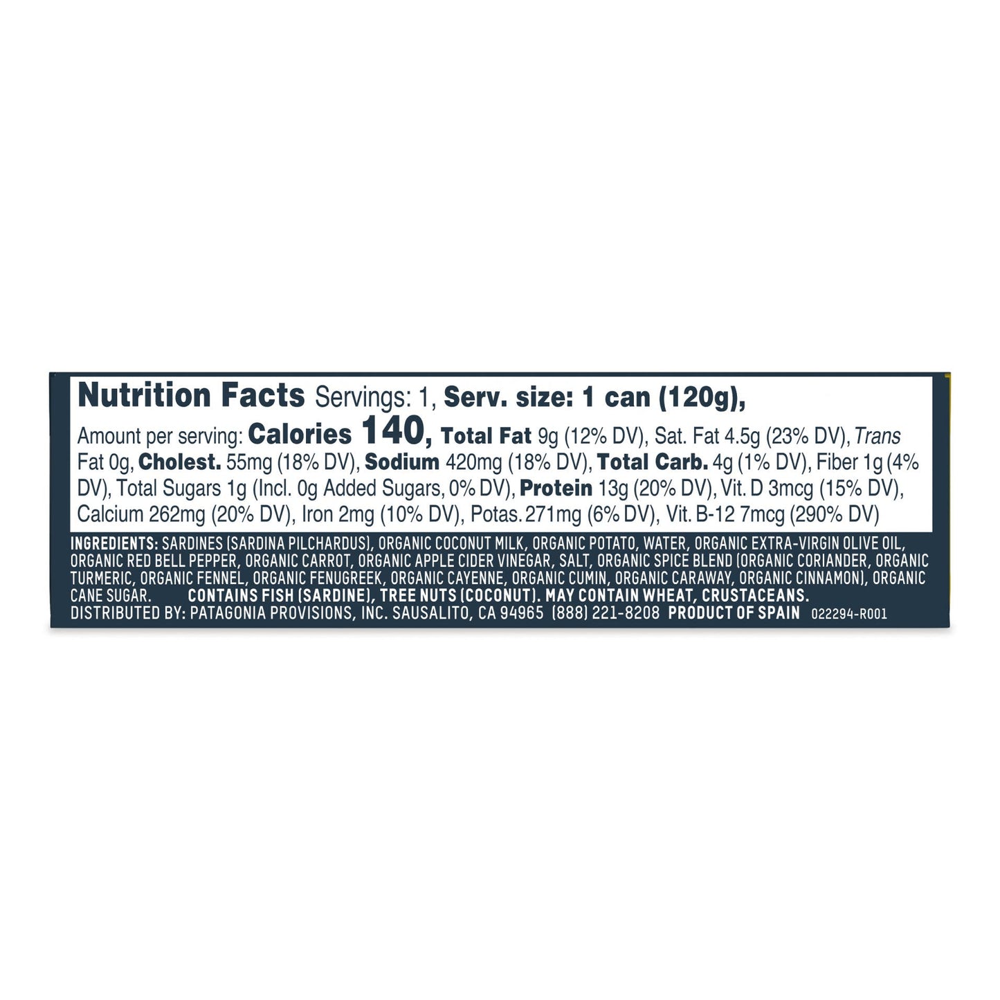 Patagonia Provisions Sardines in Coconut Curry Sauce, 4.2 oz