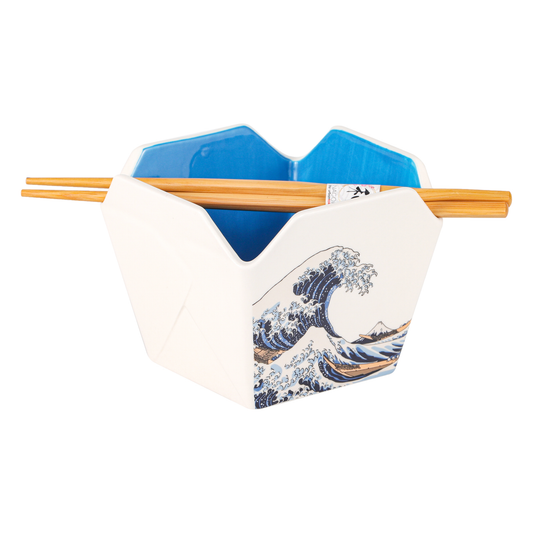 Urban Tokyo Takeout Box Serving Bowl With Chopsticks - Hokusai Wave