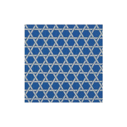Caspari Star Lattice Blue/Silver Cocktail Napkins, Set of 20