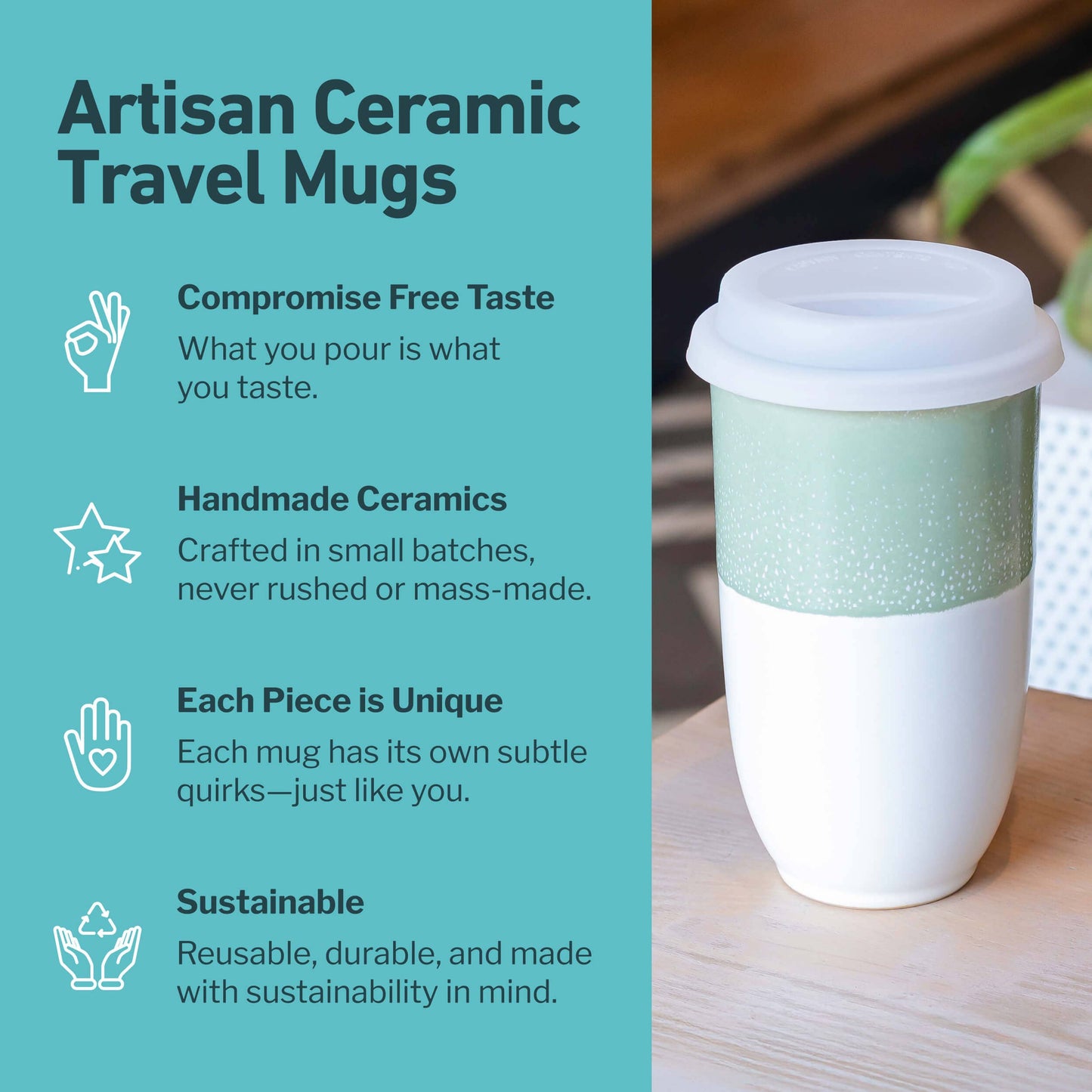 Nova Ceramics Sage Green Ceramic Travel Mug, 16oz
