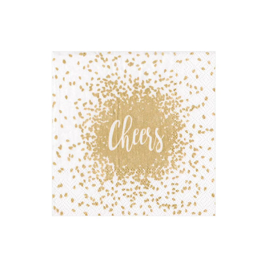 Caspari Cheers Gold Cocktail Napkins, Set of 20