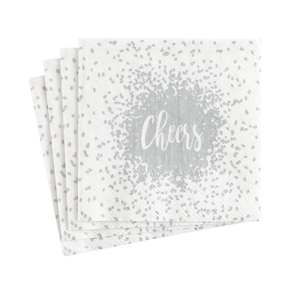 Caspari Cheers Silver Cocktail Napkins, Set of 20