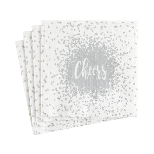Caspari Cheers Silver Cocktail Napkins, Set of 20