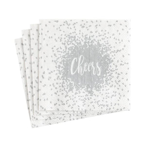 Caspari Cheers Silver Cocktail Napkins, Set of 20