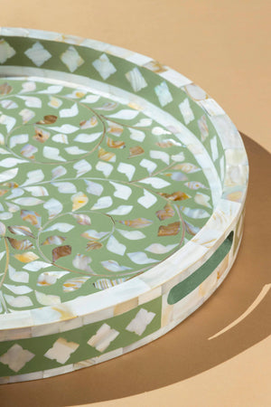 Jodhpur Mother of Pearl Tray - Olive, 18"