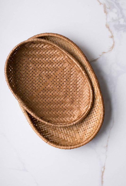 Fodory Smoked Bamboo Woven Basket Tray