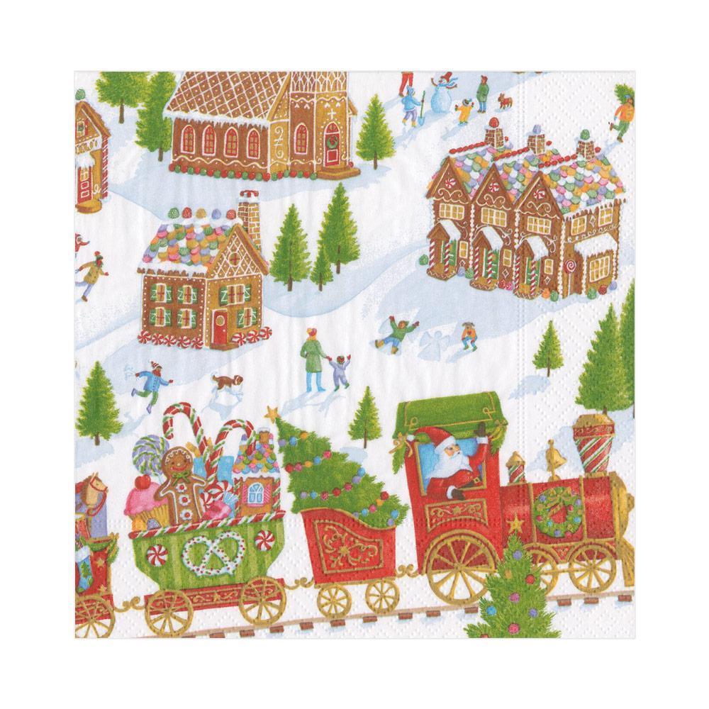 Caspari Gingerbread Village Cocktail Napkins, Set of 20