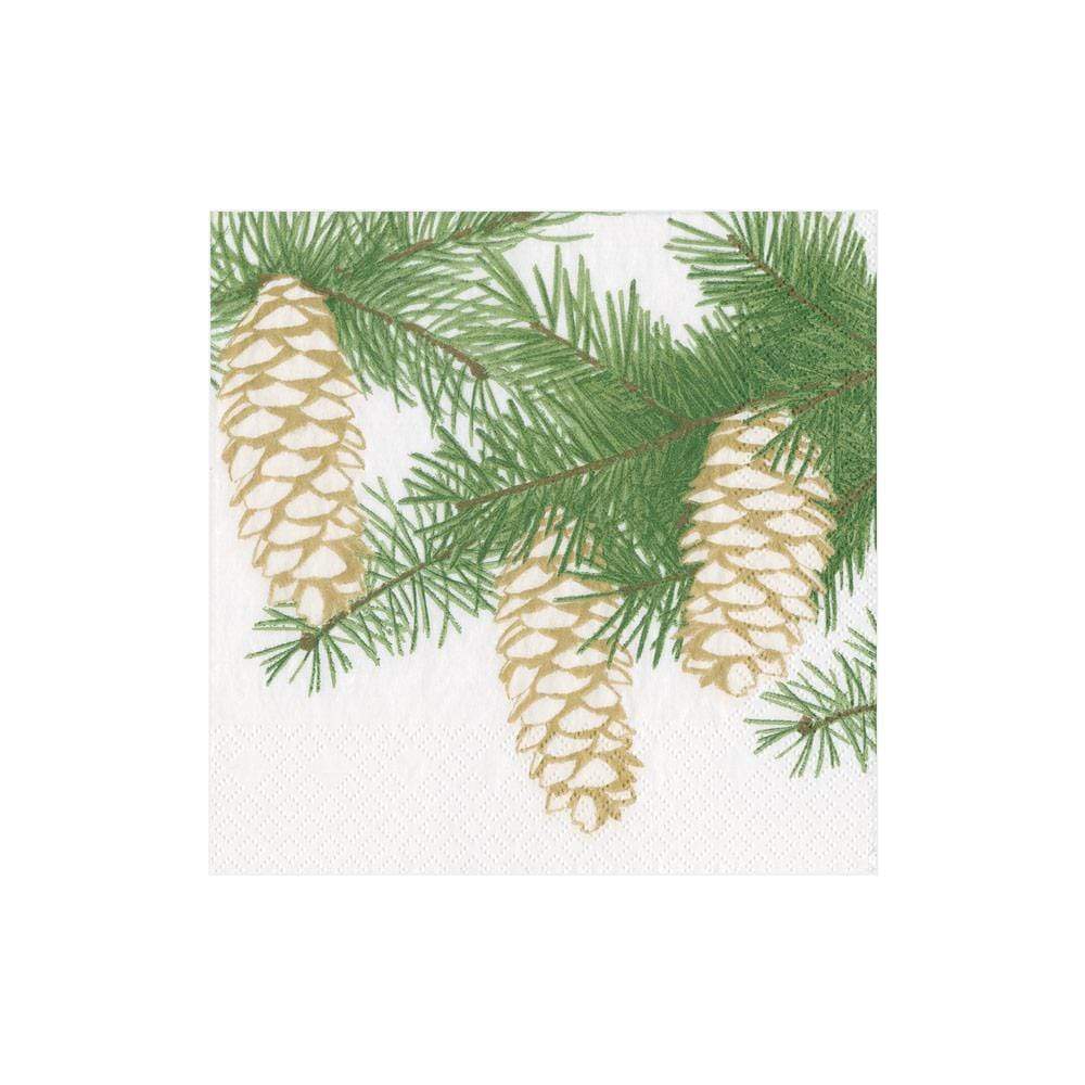 Caspari Pinecones Ivory Luncheon Napkins, Set of 20