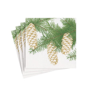 Caspari Pinecones Ivory Cocktail Napkins, Set of 20