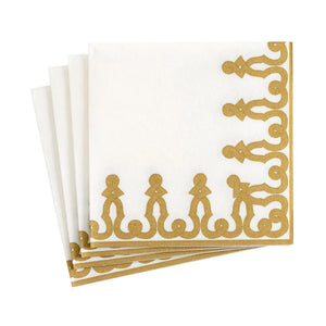 Caspari Dessin Gold Cocktail Napkins, Set of 15