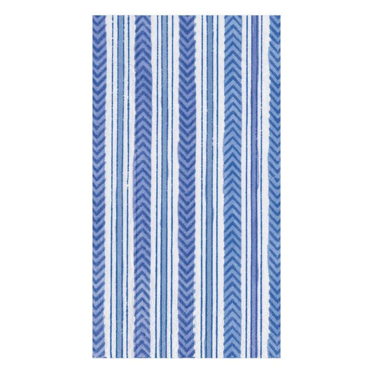 Caspari Carmen Stripe Blue Guest Towel Napkins, Set of 15