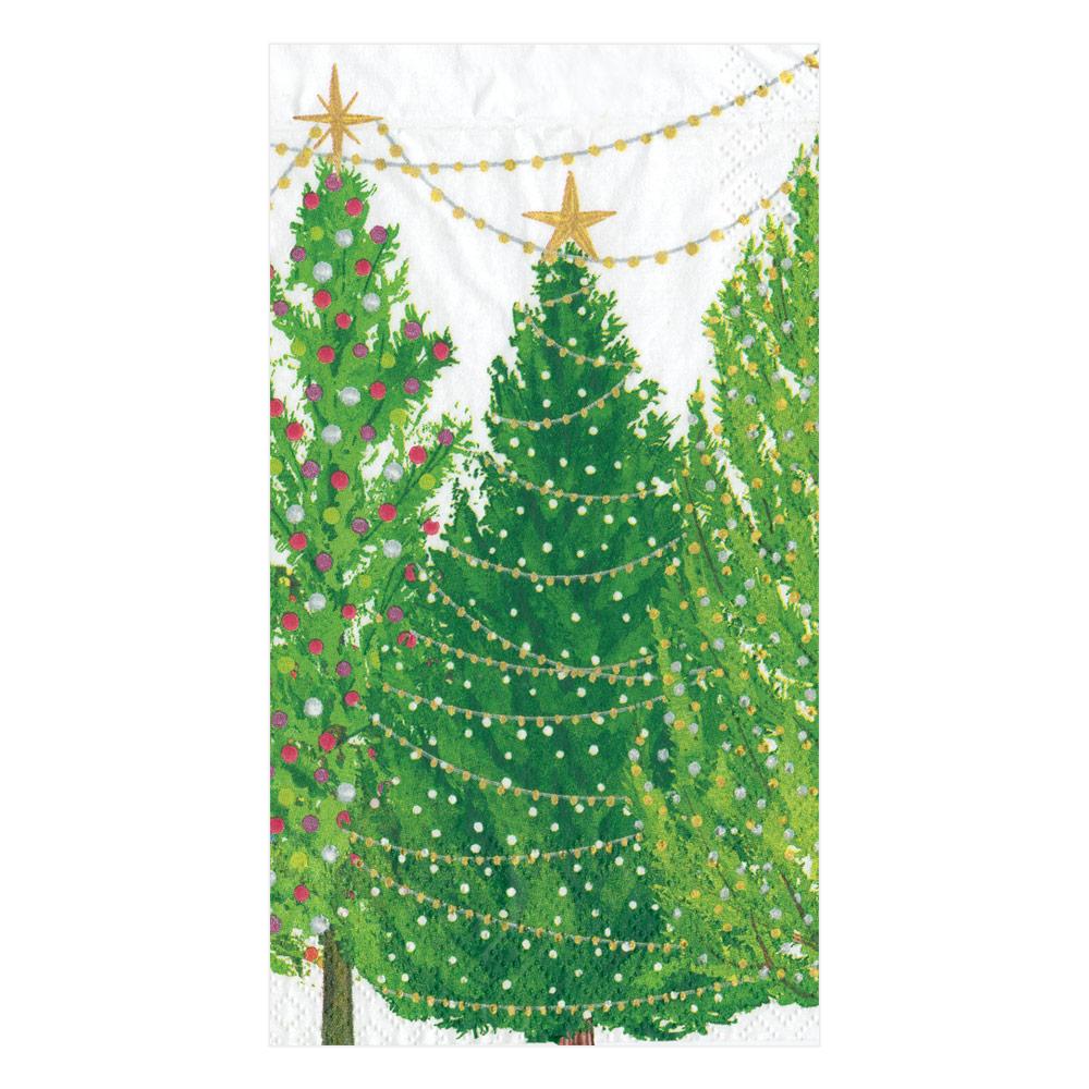 Caspari Christmas Trees with Lights Guest Towel Napkins, Set of 15