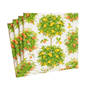 Caspari Citrus Topiaries White Cocktail Napkins, Set of 20