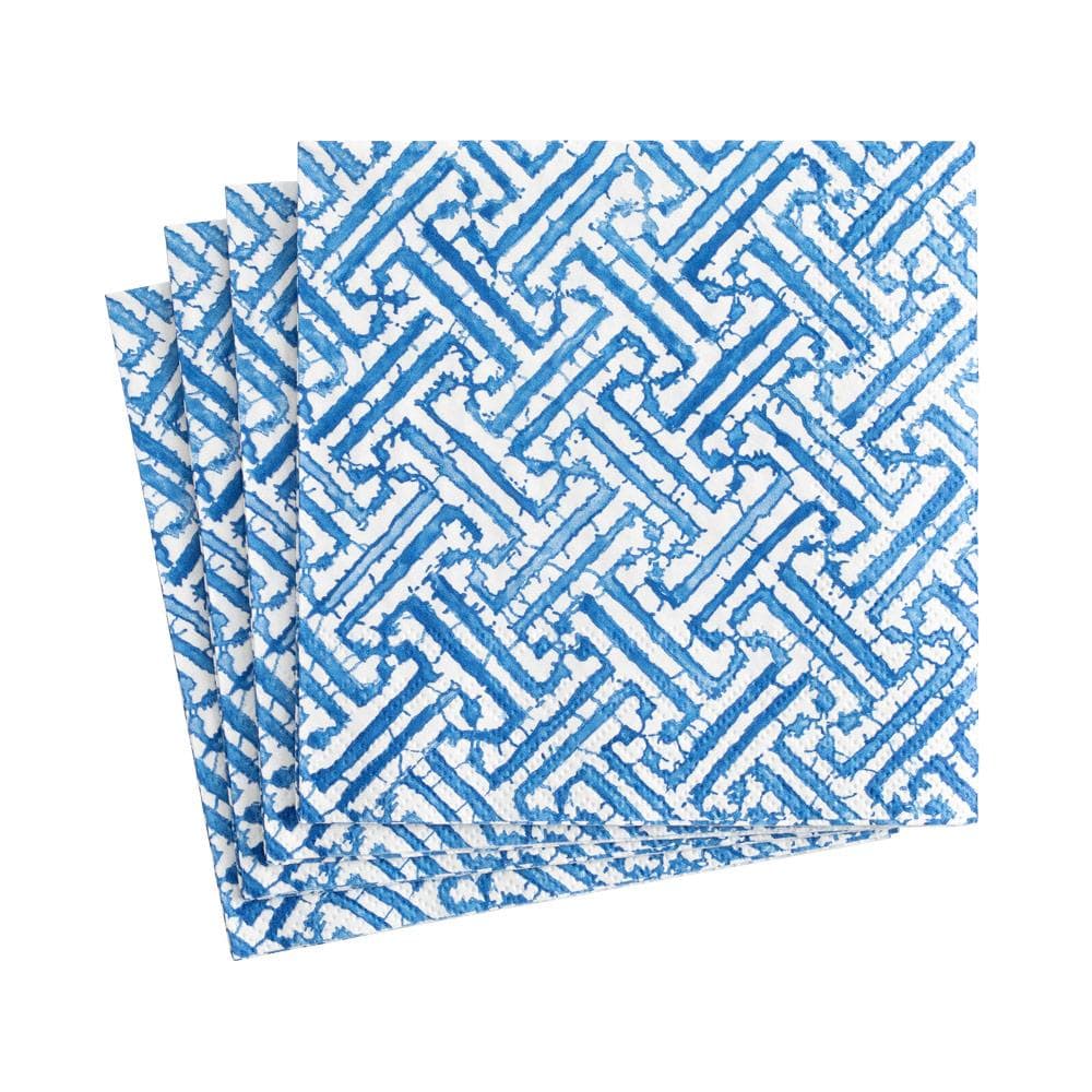 Caspari Fretwork Blue Cocktail Napkins, Set of 20