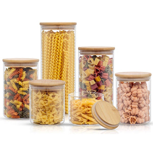 JoyJolt - Glass Storage Jars with Airtight Bamboo Lids - Set of 6