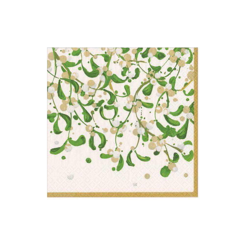 Caspari Modern Mistletoe Cocktail Napkins, Set of 20
