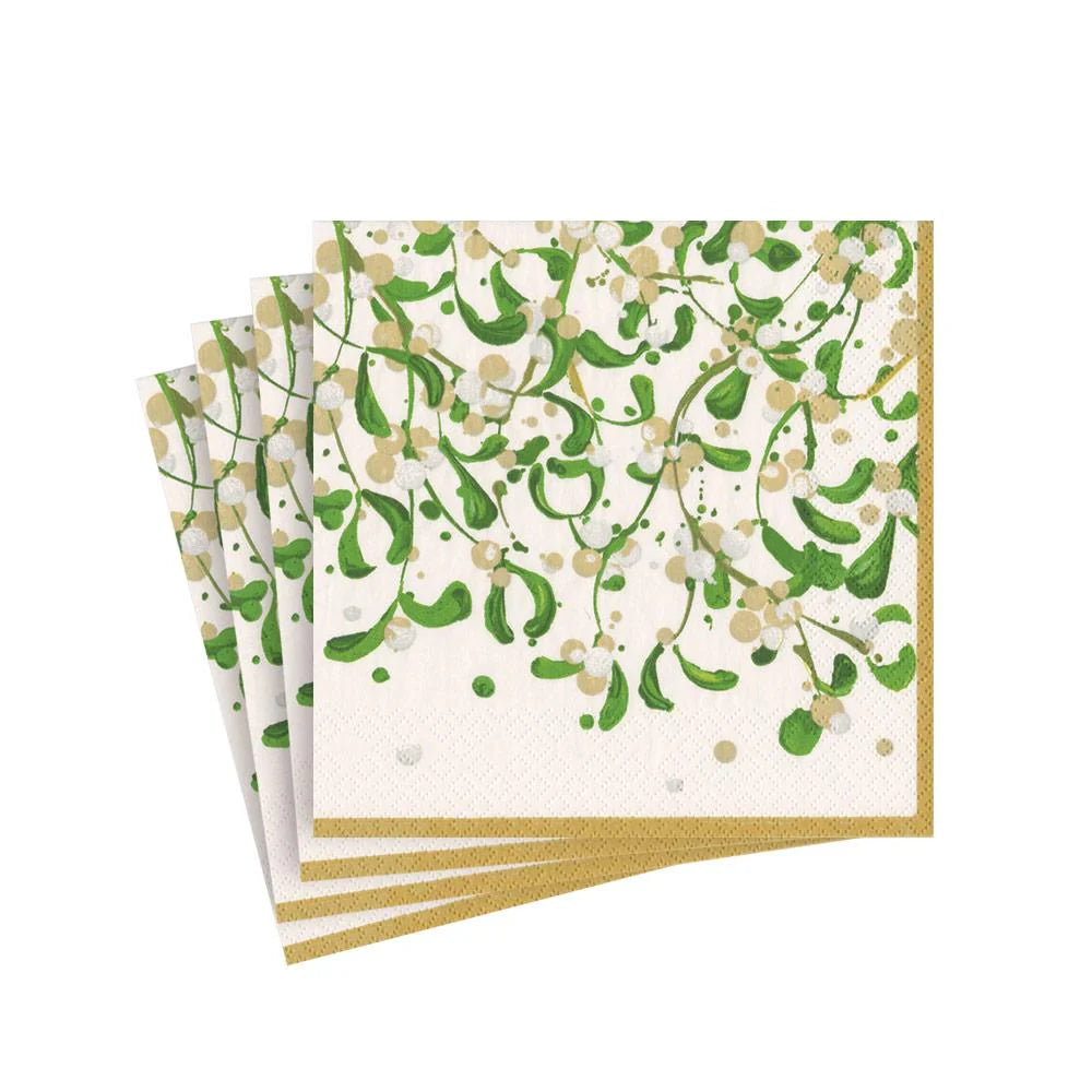 Caspari Modern Mistletoe Cocktail Napkins, Set of 20