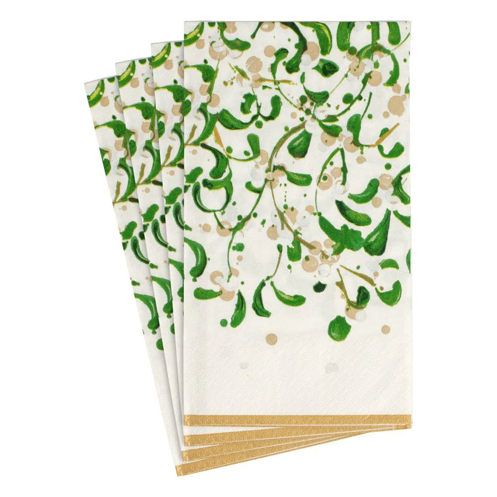 Caspari Modern Mistletoe Guest Towel Napkins, Set of 15