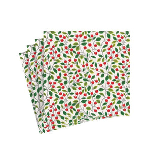 Caspari Berries & Leaves Cocktail Napkins, Set of 20