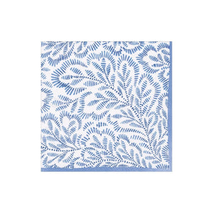 Caspari Block Print Leaves Blue Cocktail Napkins, Set of 20