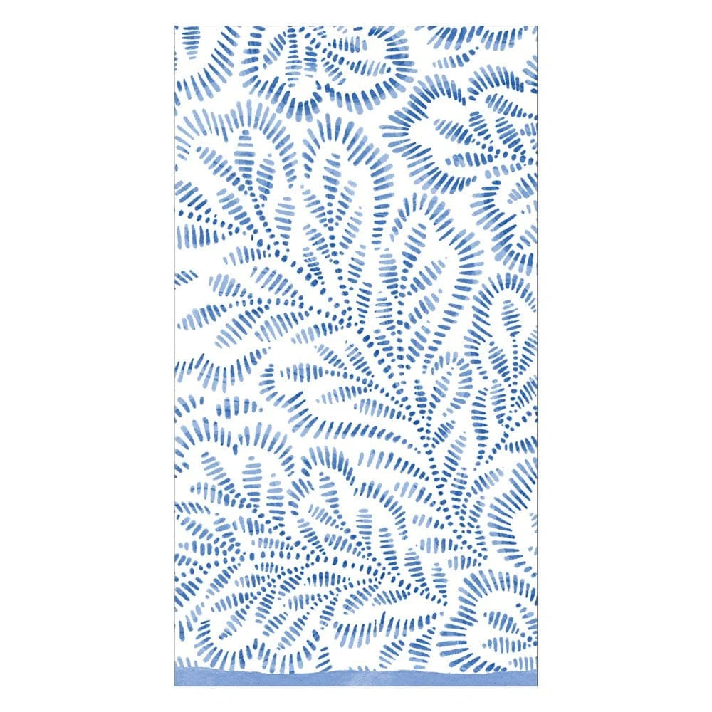 Caspari Block Print Leaves Blue Guest Towel Napkins, Set of 15