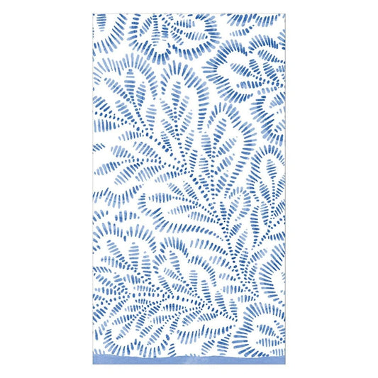 Caspari Block Print Leaves Blue Guest Towel Napkins, Set of 15
