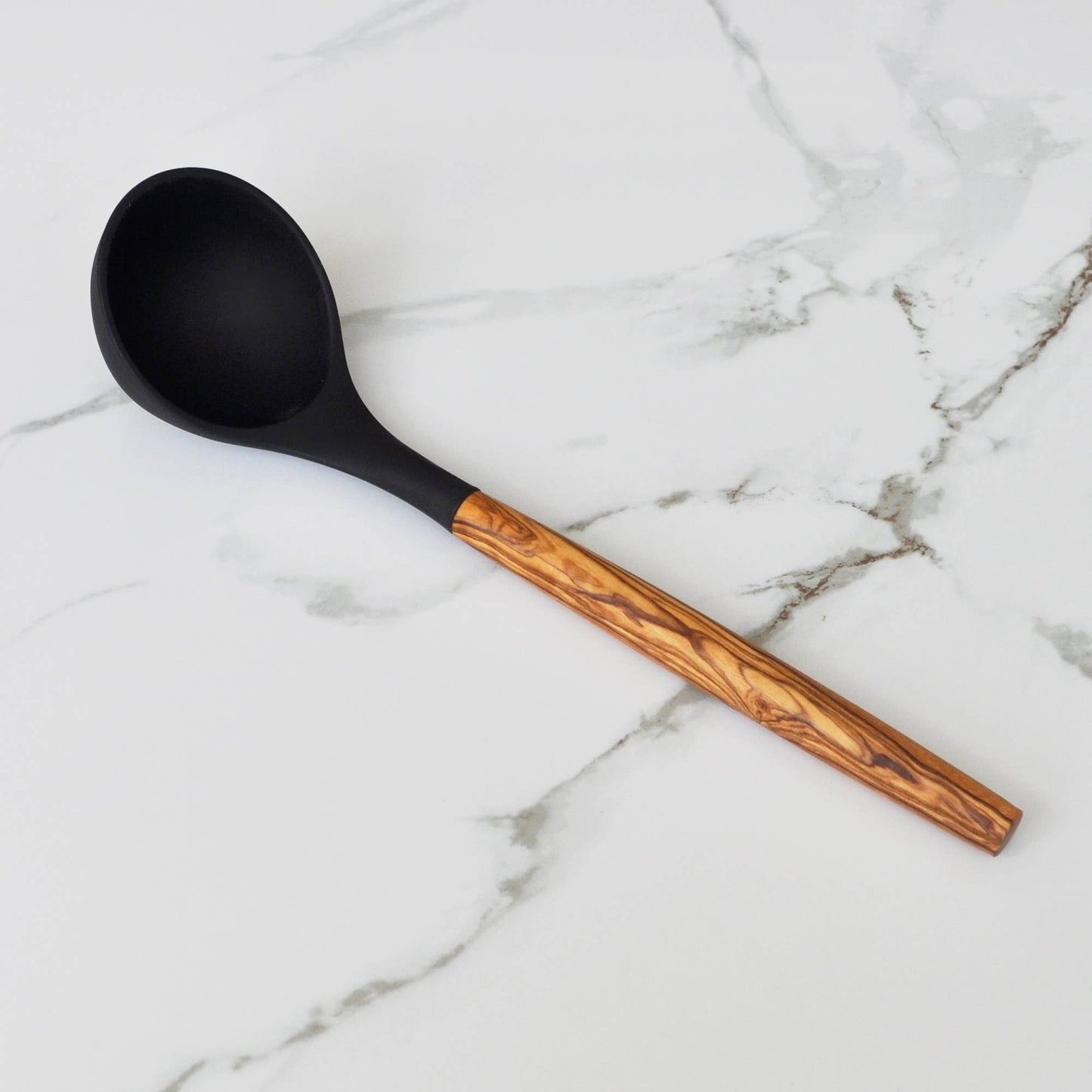 Black Silicone Ladle with Olive Wood Handle, 12"