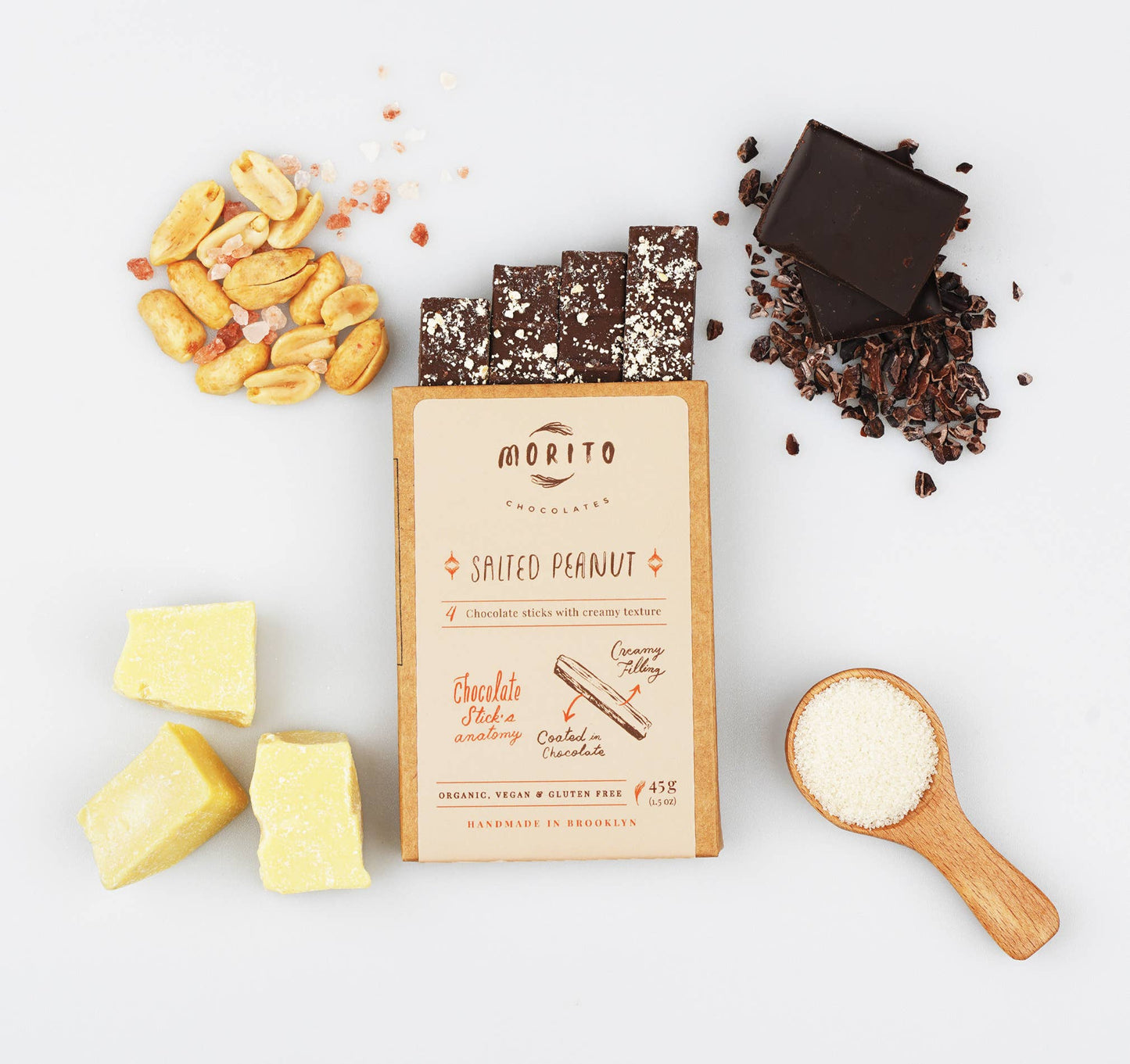 Morito Chocolates - SALTED PEANUT- 4-Pack of Vegan Chocolate Sticks