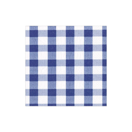 Caspari Gingham Blue Cocktail Napkins, Set of 20