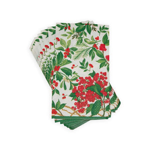 Caspari Holly Chintz White Guest Towel Napkins, Set of 15