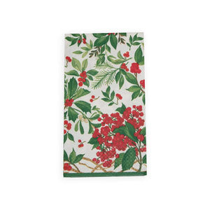 Caspari Holly Chintz White Guest Towel Napkins, Set of 15