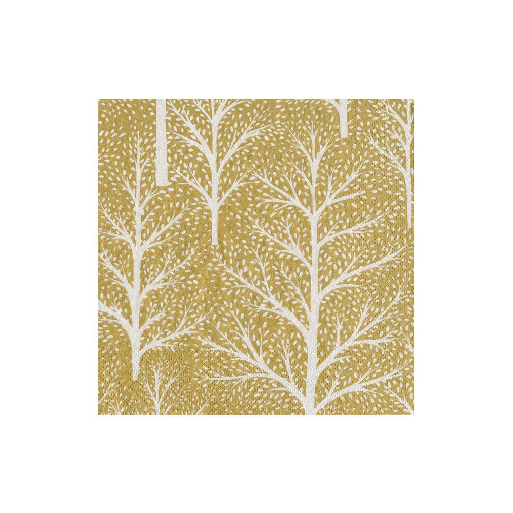 Caspari Winter Trees Gold & White Cocktail Napkins, Set of 20