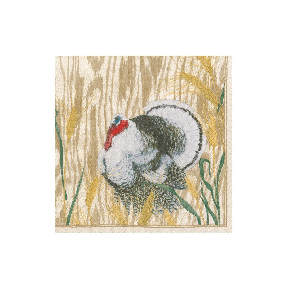 Caspari Homestead Turkey Taupe Cocktail Napkins, Set of 20