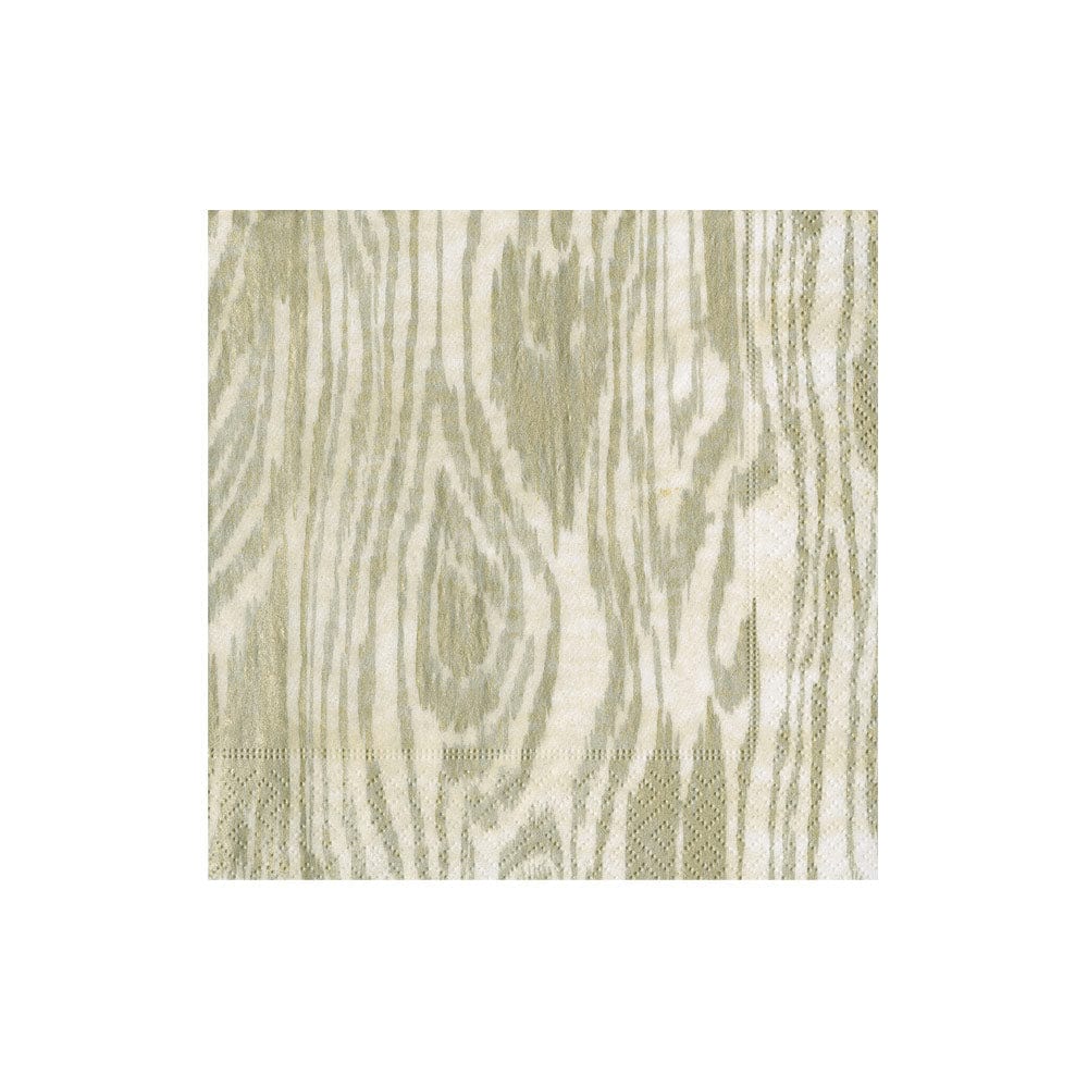 Caspari Woodgrain Silver & Gold Cocktail Napkins, Set of 20