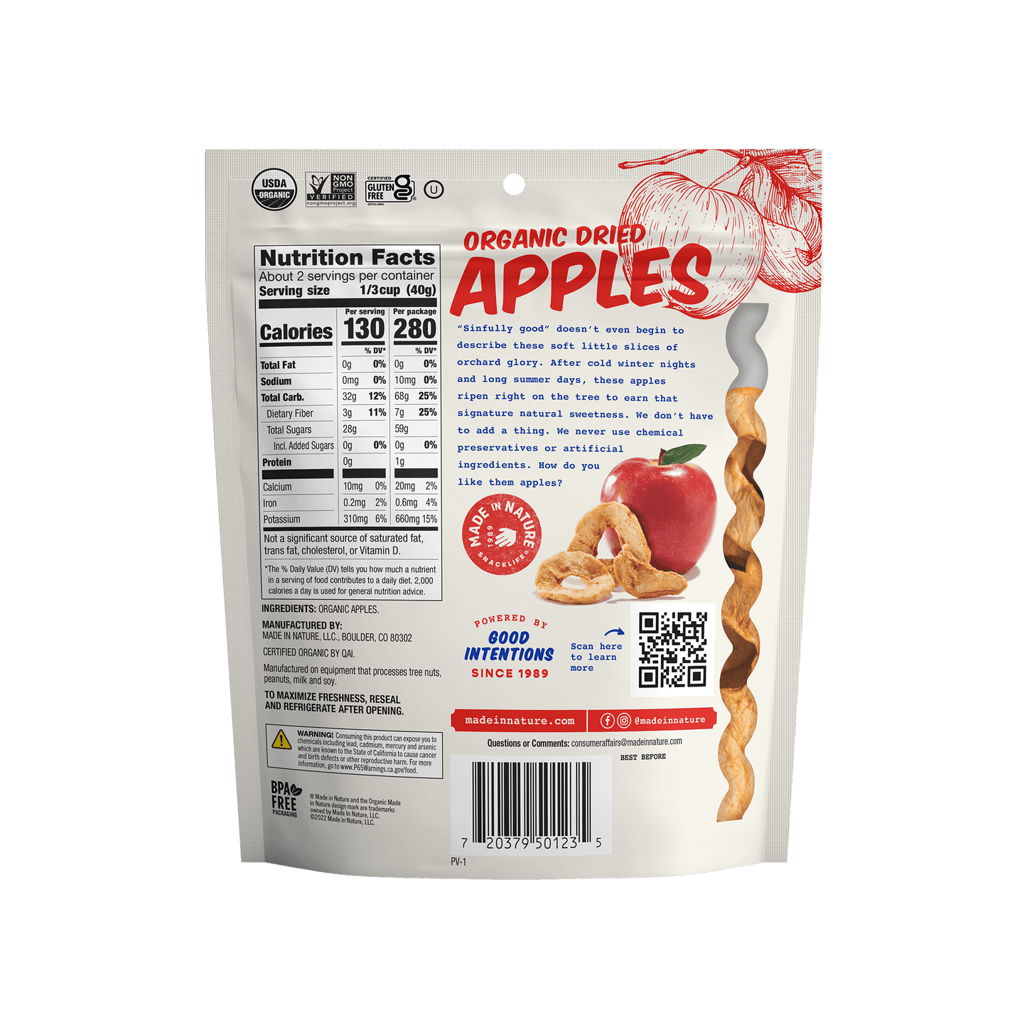 Made In Nature Dried Apple Rings, 3oz