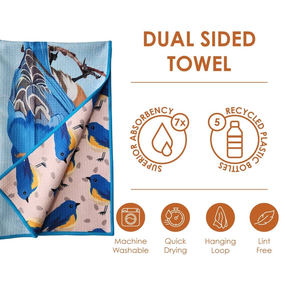 Buzzee - Blue Bird - Dual Sided Tea Towel - Kitchen & Hand Towel