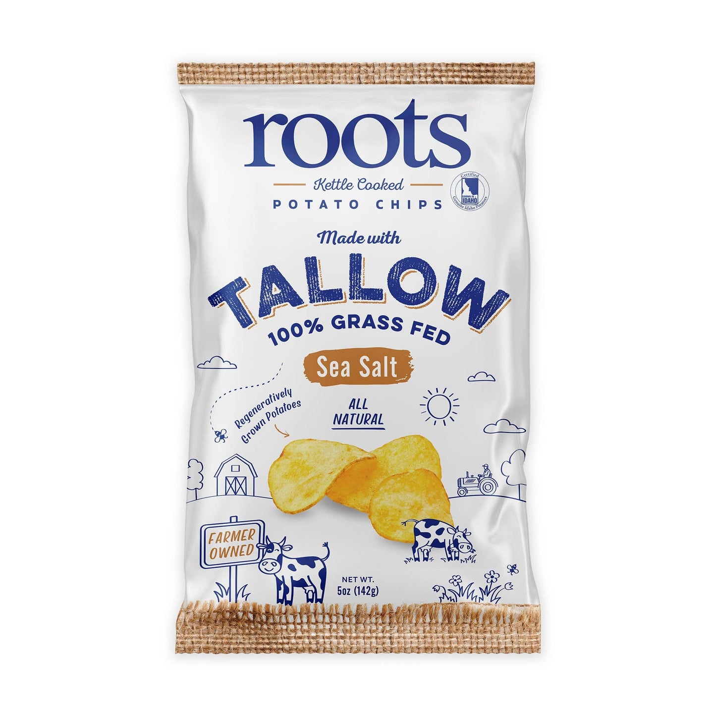 Roots Potato Chips Tallow Sea Salt Kettle Cooked Potato Chips, 5