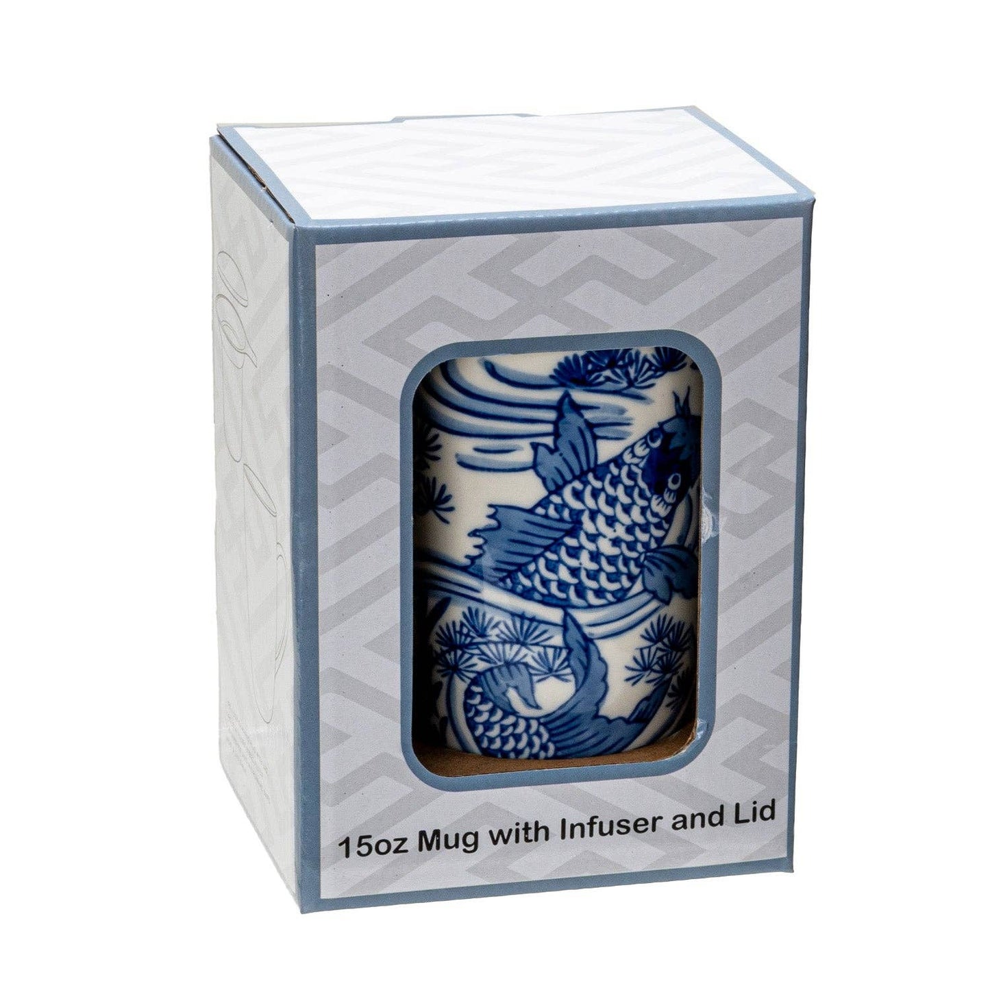 Koi Fish Design Tea Mug with Lid and Infuser, 15oz