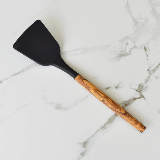 Black Silicone Turner with Olive Wood Handle - 12"