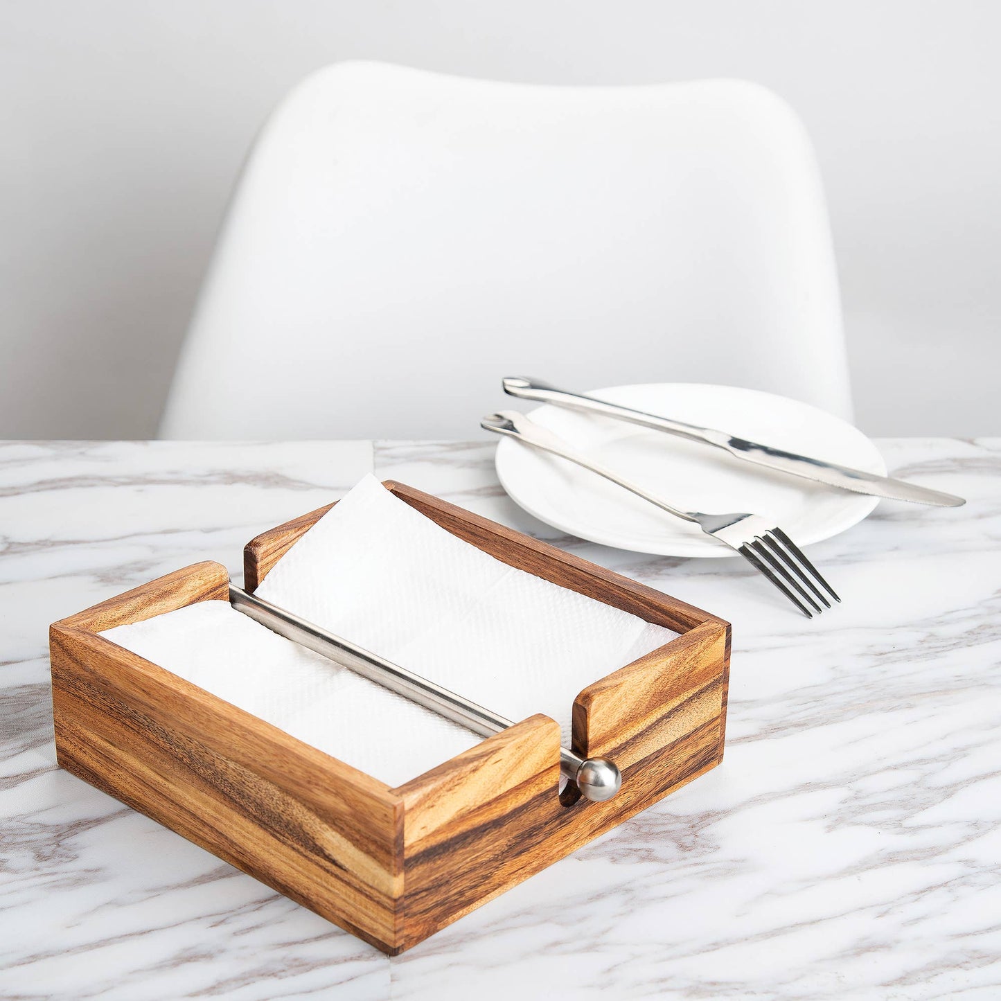 Gourmet Acacia Wood Napkin Holder, 7" x 7"