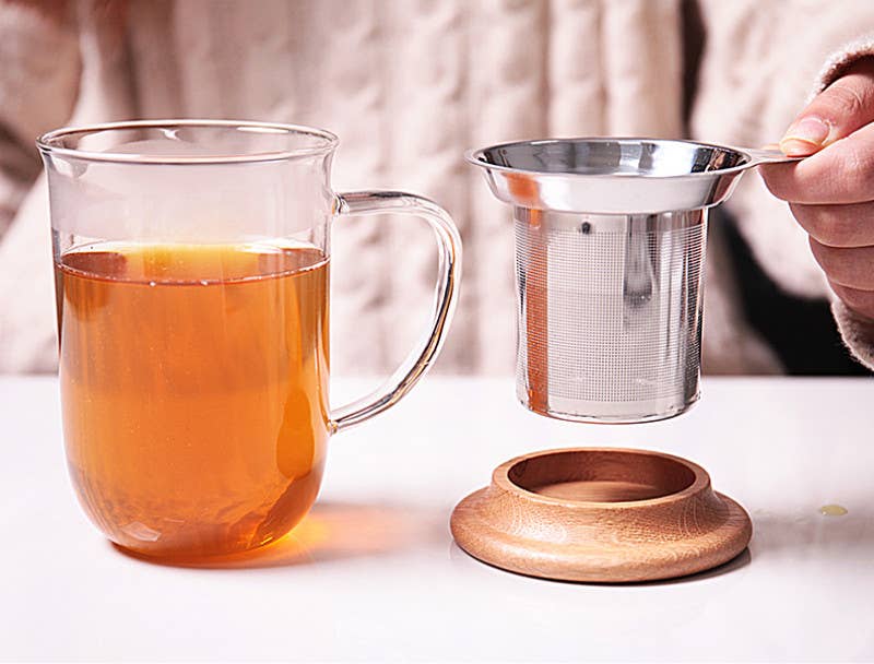 Viva Minima™ Balance Glass Mug & Wood Lid w/ Infuser