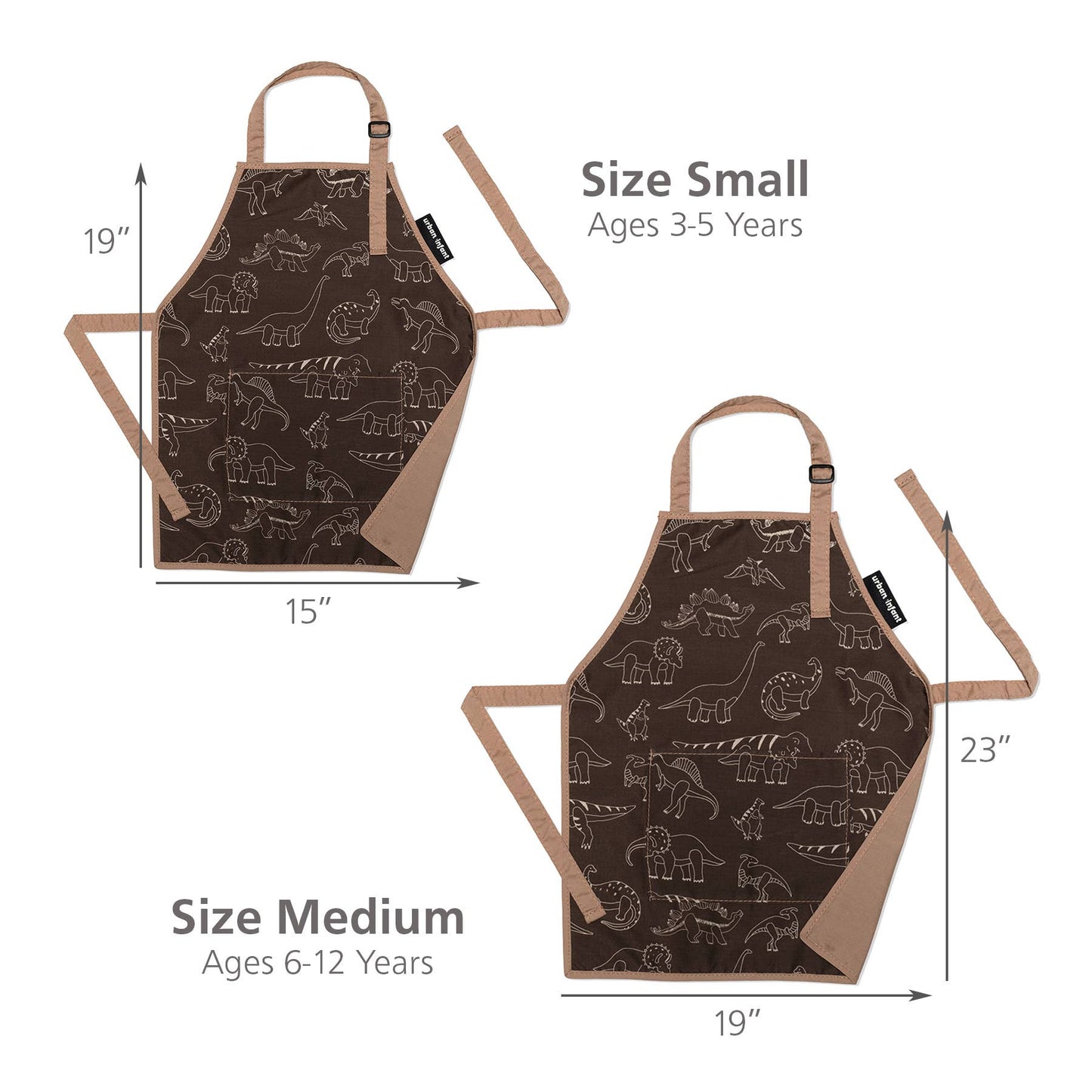 Urban Infant - Little Helper Kids Apron, Washable Cotton/Poly - Dinosaurs