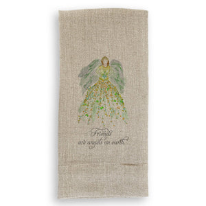 Green Floral Angel with Friends Quote Dishtowel