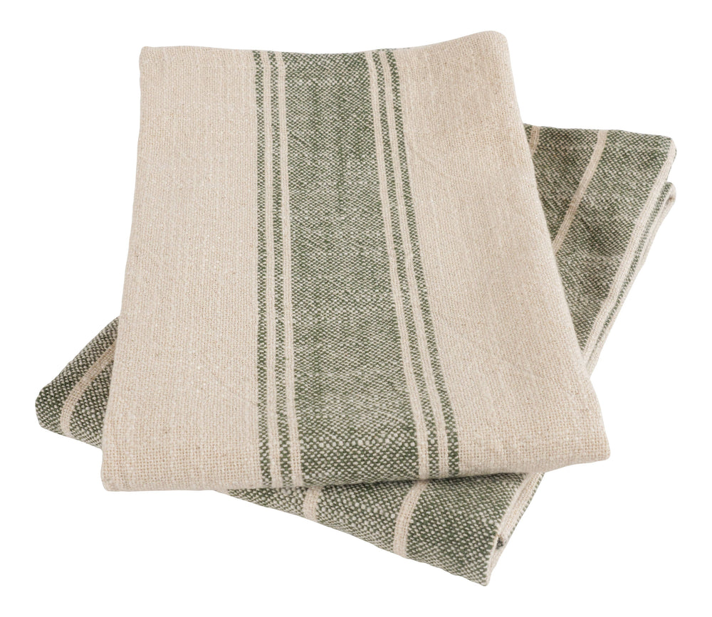KAF Home Firenze Natural Slubbed Kitchen Towels, 18" x 28", Olive, Set of 2