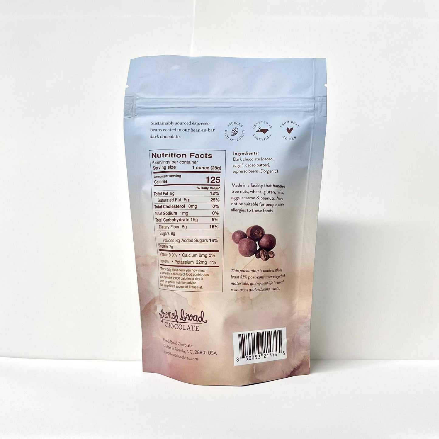 French Broad Chocolate Dark Chocolate Covered Espresso Beans, 6oz