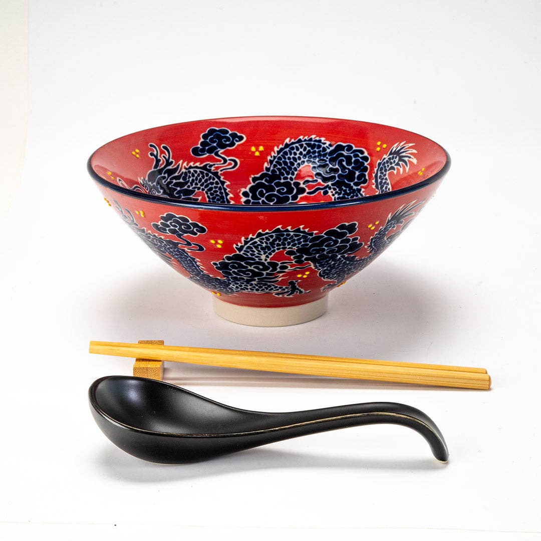 Urban Tokyo Bowl With Chopsticks, Spoon and Chopstick Rest Set, Dragon