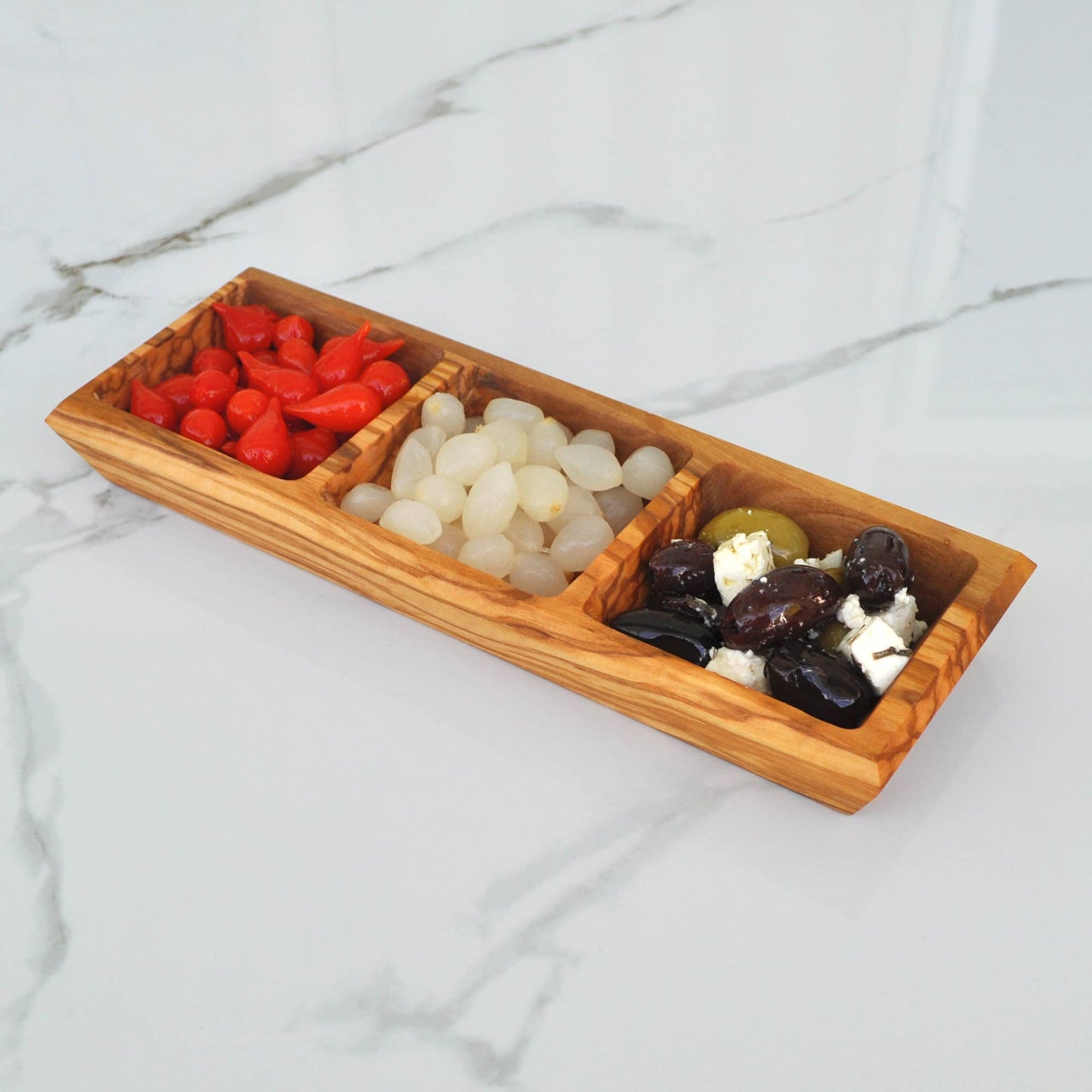 Naturally Med Inc. - Olive Wood Triple Dipping Bowl - Square - 9.5”