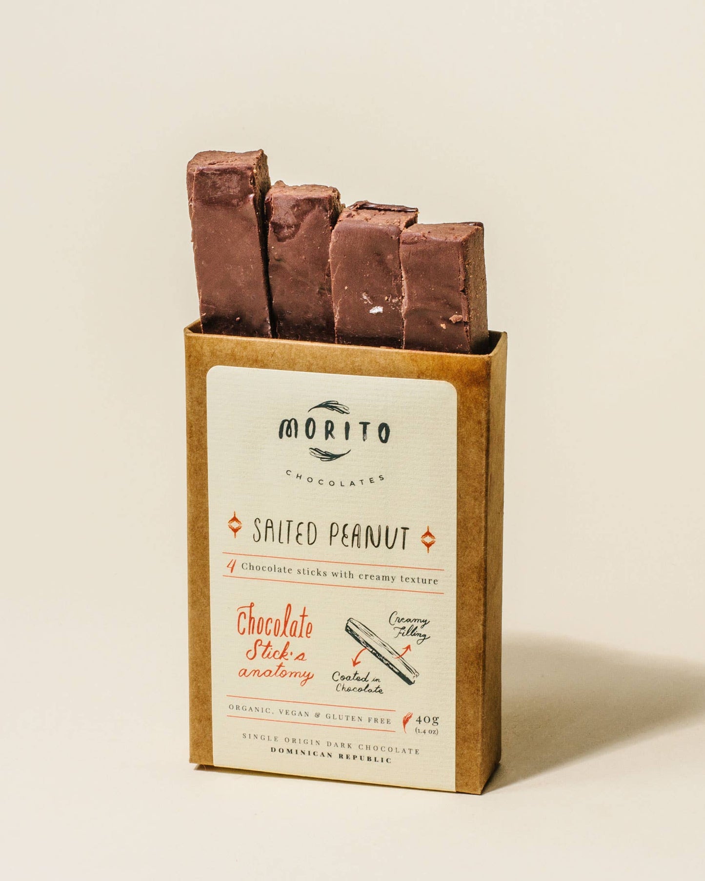 Morito Chocolates - SALTED PEANUT- 4-Pack of Vegan Chocolate Sticks