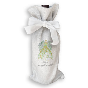 Green Floral Angel with Friends Quote Dishtowel