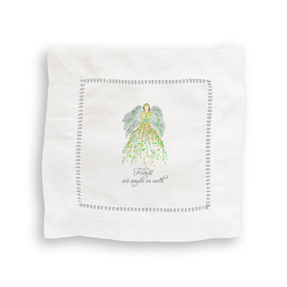 Green Floral Angel with Friends Quote Dishtowel